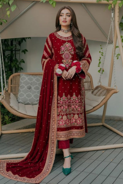 3 Piece Stitched Velvet Suit - Ready To Wear