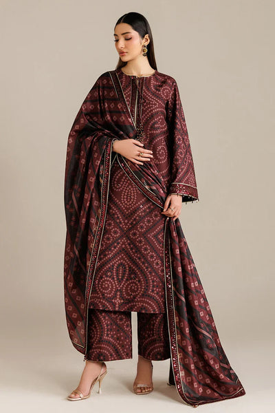 Burgundy Chunri - 3Pc Lawn Suit With Chiffon Dupatta | Ready To Wear
