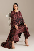 Burgundy Chunri - 3Pc Lawn Suit With Chiffon Dupatta | Ready To Wear