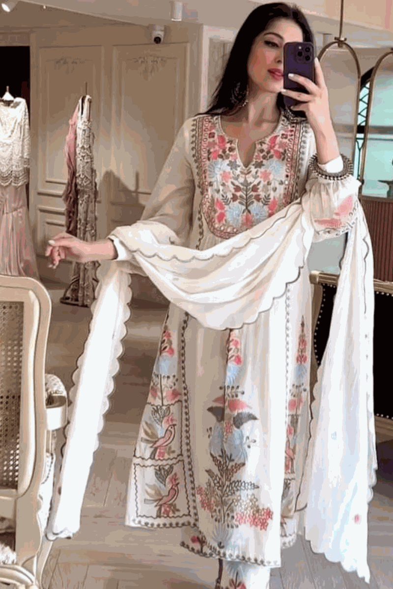 3 Piece Stitched Embroidered Lawn Frock - Ready To Wear