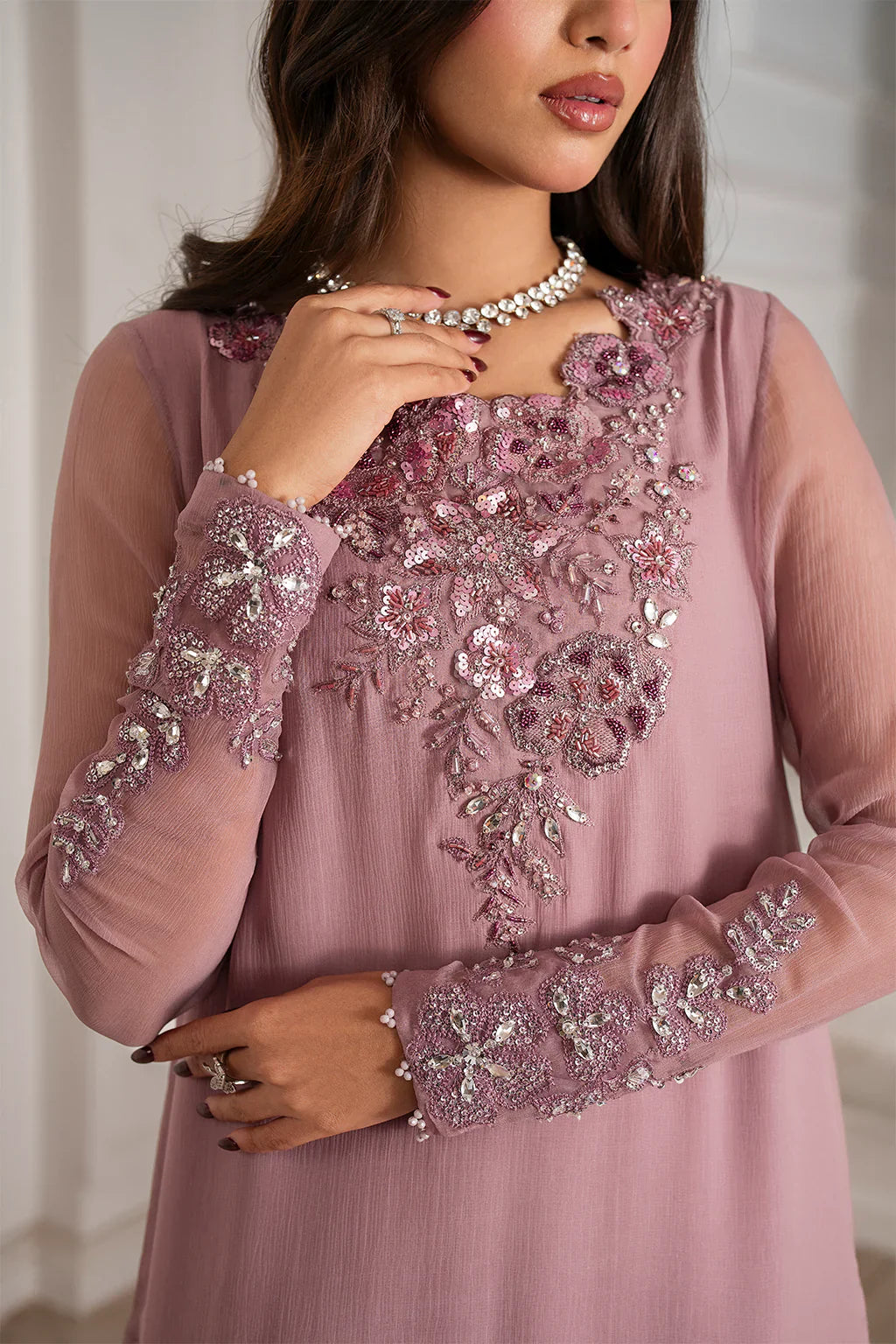 Mauve Elegance - Chiffon Suit With Organza Dupatta | Ready To Wear