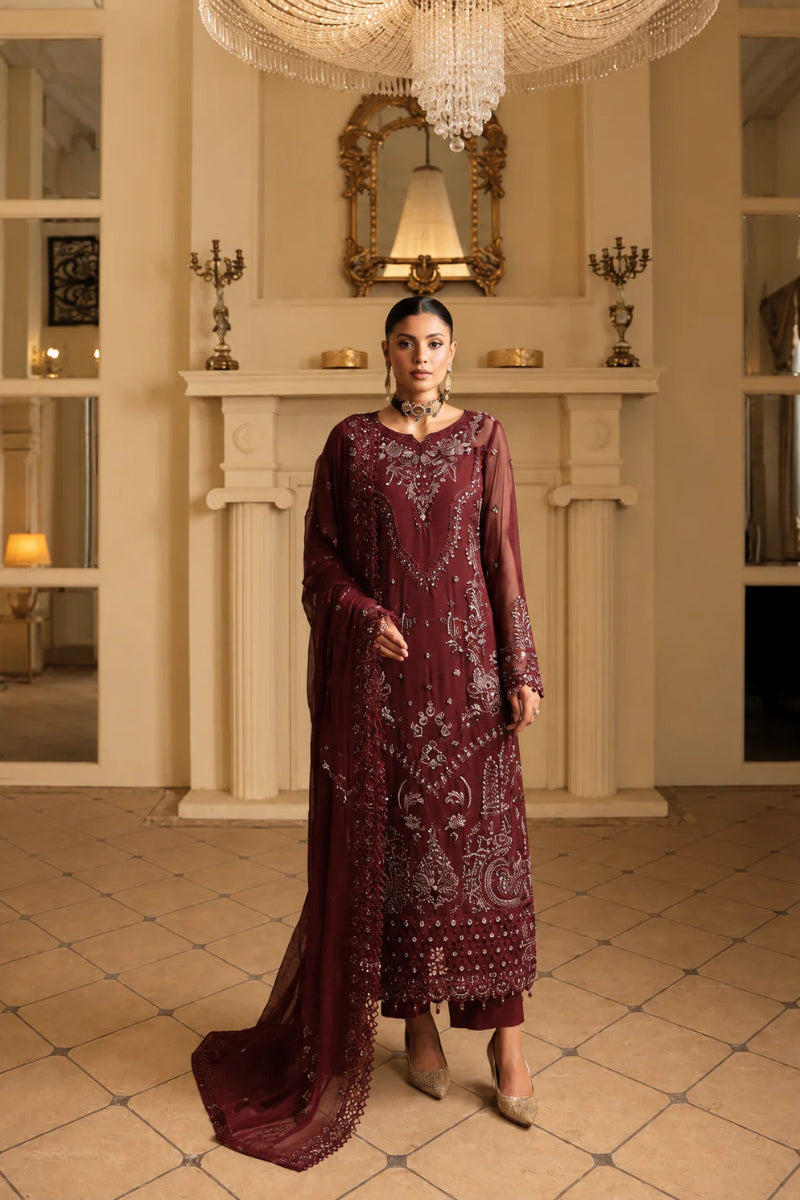 Maroon Majestic - Embroidered Chiffon Suit | Ready To Wear