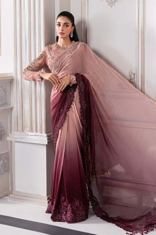 Stitched Embroidered Chiffon Saare - Ready To Wear