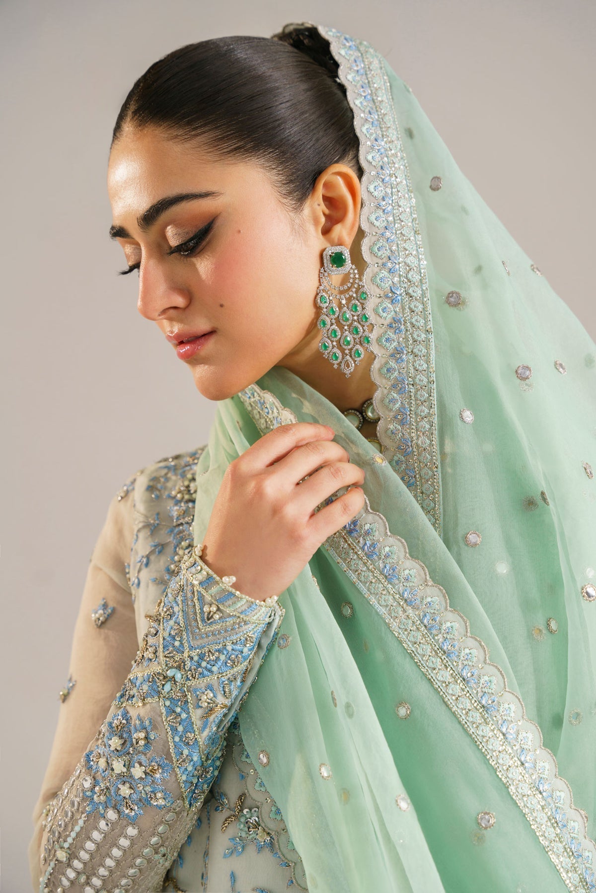 3 Piece Stitched Organza Suit - Ready To Wear