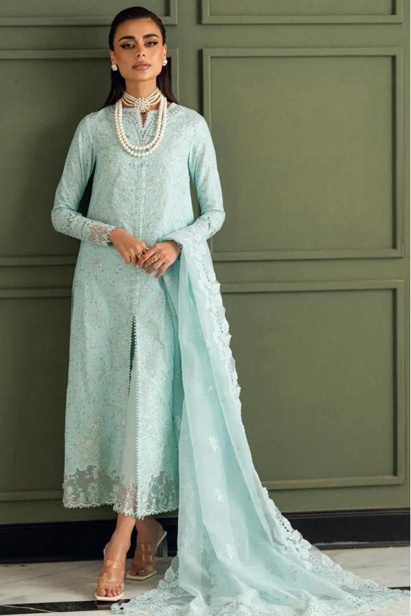 Ice Blue Elegance - Embroidered Lawn Suit | Ready To Wear