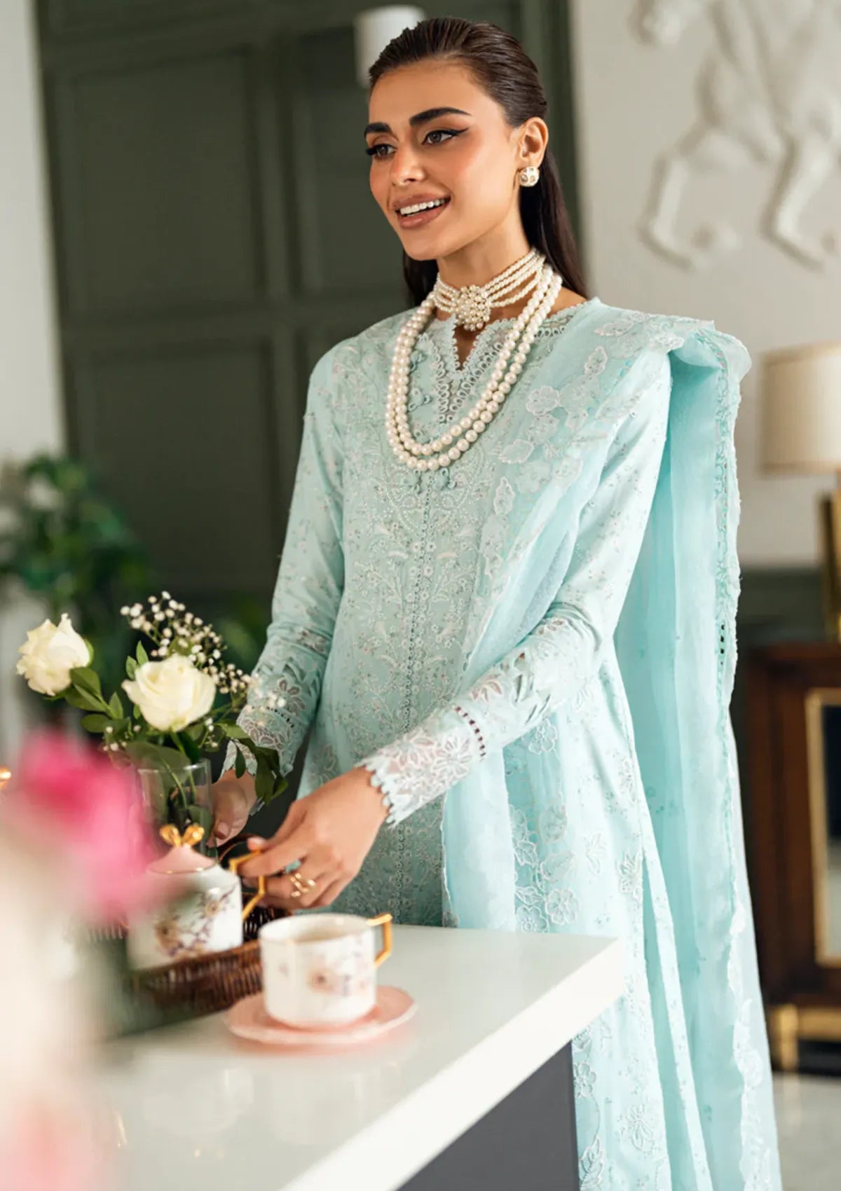 Ice Blue Elegance - Embroidered Lawn Suit | Ready To Wear