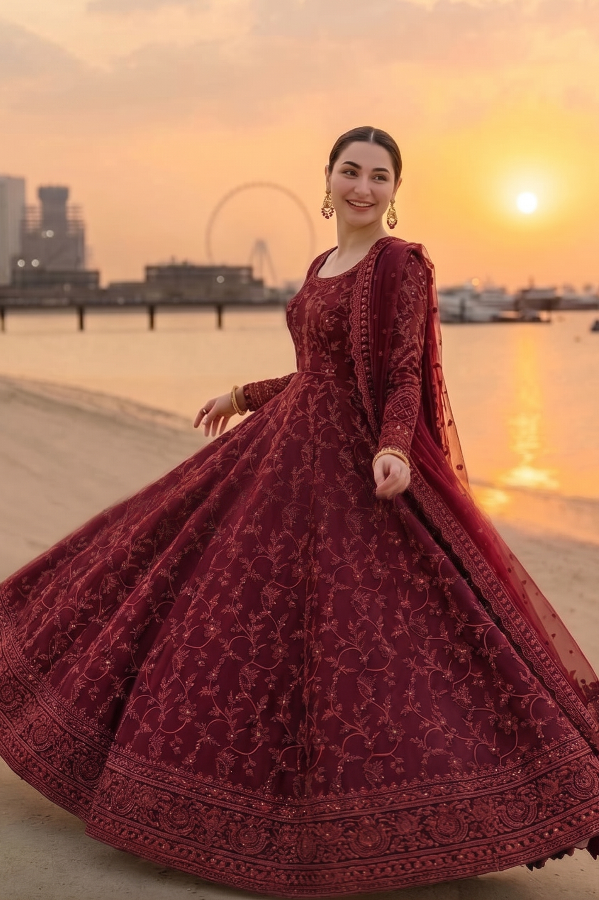 Maroon Maxi Style - 3 Piece Lawn | Ready To Wear