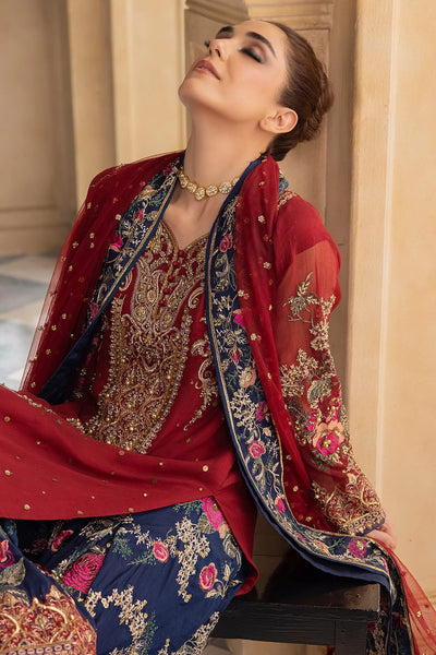Maroon & Navy Royale - Embroidered Chiffon Suit | Ready To Wear