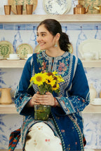 Peacock Blue Elegance - 3 Piece Embroidered Lawn Suit | Ready To Wear