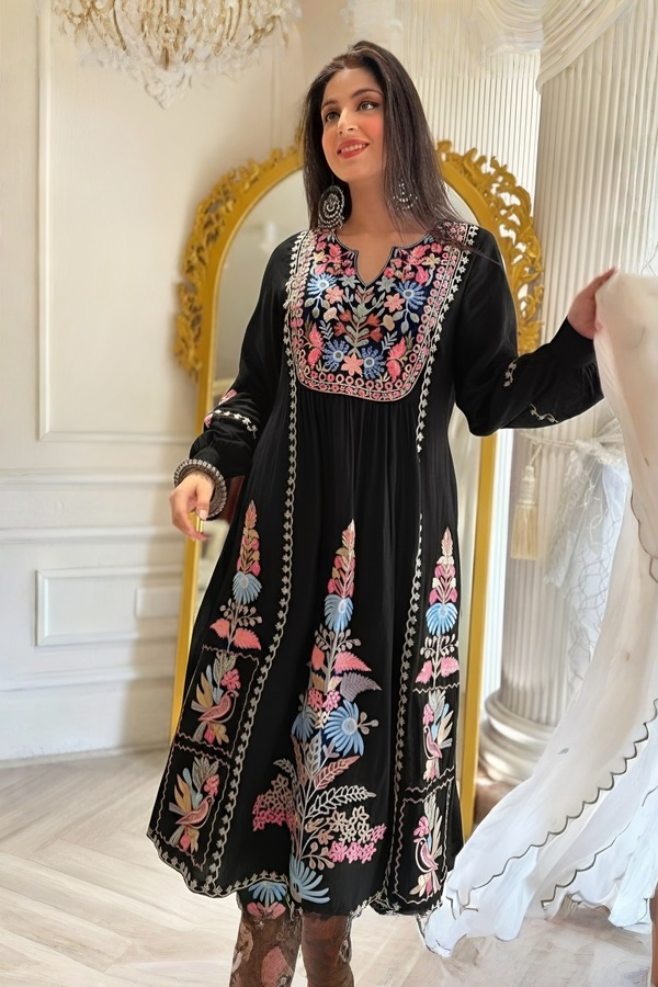 3 Piece Stitched Embroidered Lawn Frock - Ready To Wear