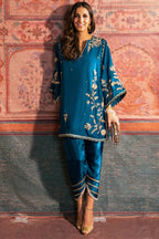 The Teal Lagoon: Silk Embroidered Long Kaftan Kurta | Ready To Wear