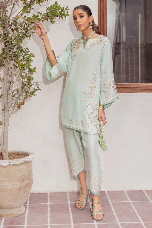 The Teal Lagoon: Silk Embroidered Long Kaftan Kurta | Ready To Wear